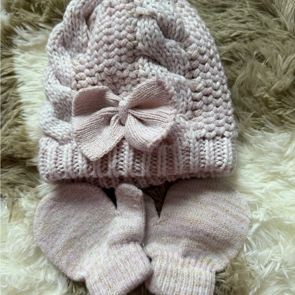 Koala Kids Light Pink Knit Hat and Mittens Set